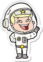 sticker of a cartoon laughing astronaut vector