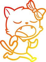 warm gradient line drawing cartoon yawning cat vector