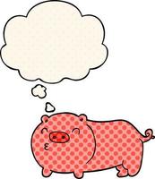 cartoon pig and thought bubble in comic book style vector