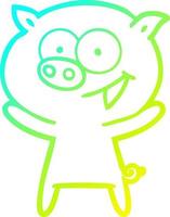 dibujo de línea de gradiente frío dibujos animados de cerdo alegre vector