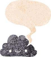 cute cartoon cloud and speech bubble in retro textured style vector