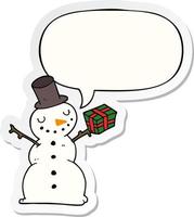 cartoon snowman and speech bubble sticker vector