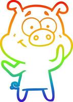 rainbow gradient line drawing happy cartoon pig vector