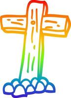 rainbow gradient line drawing cartoon wooden cross vector