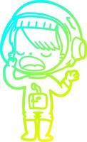 cold gradient line drawing cartoon astronaut girl yawning vector