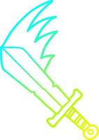 cold gradient line drawing cartoon swinging sword vector