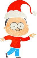 retro cartoon of a happy old woman wearing santa hat vector