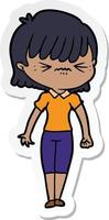 sticker of a annoyed cartoon girl vector