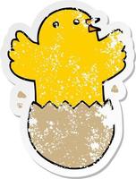 distressed sticker of a cartoon hatching bird vector