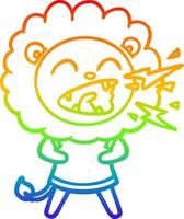 rainbow gradient line drawing cartoon roaring lion in dress vector