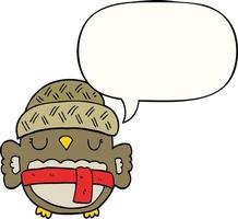 cute cartoon owl in hat and speech bubble vector