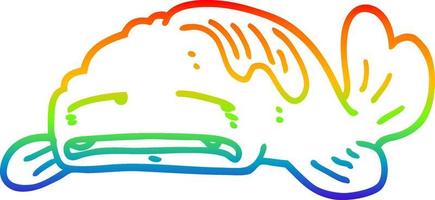 rainbow gradient line drawing cartoon sad old fish vector