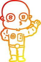 warm gradient line drawing waving weird bald spaceman vector