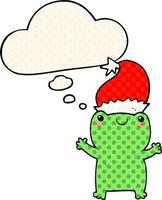 cute christmas frog and thought bubble in comic book style vector