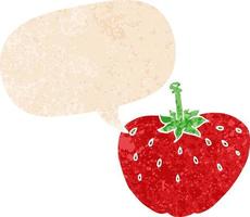 cartoon strawberry and speech bubble in retro textured style vector