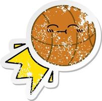 distressed sticker of a cute cartoon basketball vector