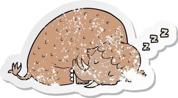 distressed sticker of a cartoon mammoth sleeping vector