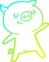 cold gradient line drawing happy cartoon pig waving vector