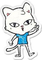 distressed sticker of a cartoon cat vector