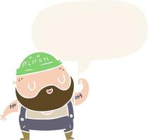 cartoon tough fisherman and speech bubble in retro style vector