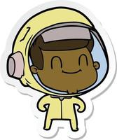 sticker of a happy cartoon astronaut man vector