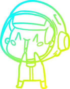 línea de gradiente frío dibujo feliz astronauta de dibujos animados vector