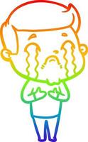 rainbow gradient line drawing cartoon man crying vector