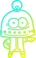 cold gradient line drawing happy carton robot with light bulb vector