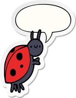 cartoon ladybug and speech bubble sticker vector