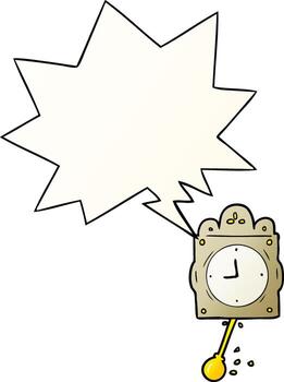 reloj de tictac de dibujos animados y péndulo y burbuja de habla en un estilo de gradiente suave vector