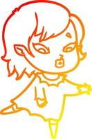 warm gradient line drawing cute cartoon vampire girl vector