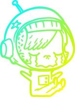 cold gradient line drawing cartoon crying astronaut girl vector