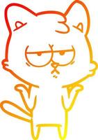 warm gradient line drawing bored cartoon cat vector