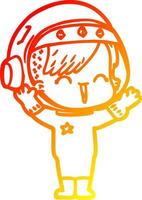 warm gradient line drawing cartoon laughing astronaut girl vector