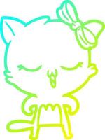 cold gradient line drawing cartoon cat with bow on head vector