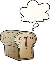 cute cartoon loaf of bread and thought bubble in smooth gradient style vector