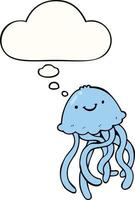 cartoon happy jellyfish and thought bubble vector