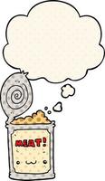 cartoon canned food and thought bubble in comic book style vector