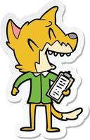 sticker of a laughing fox salesman vector