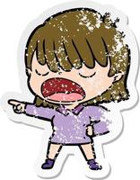 distressed sticker of a cartoon woman talking loudly vector