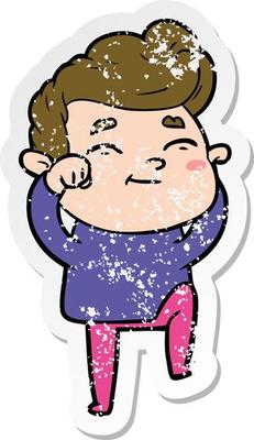 distressed sticker of a happy cartoon man