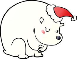 cute gradient cartoon of a polar bear wearing santa hat vector
