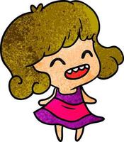 textured cartoon of cute kawaii girl vector