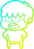 cold gradient line drawing worried cartoon boy vector