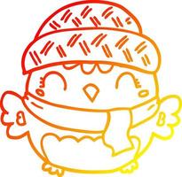 warm gradient line drawing cute cartoon owl in hat vector