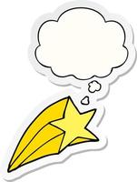 cartoon shooting star and thought bubble as a printed sticker vector