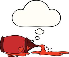 cartoon spilled ketchup bottle and thought bubble vector