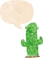 cartoon cactus and speech bubble in retro textured style vector