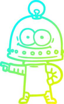 cold gradient line drawing happy carton robot with light bulb vector
