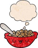 cute cartoon bowl of cereal and thought bubble in grunge texture pattern style vector